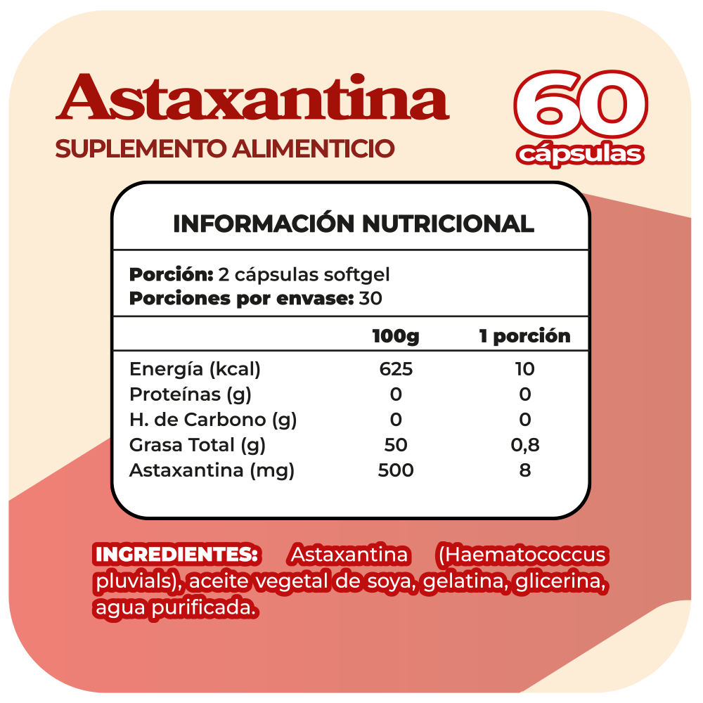 Astaxantina 8 mg 60 cápsula Blanda