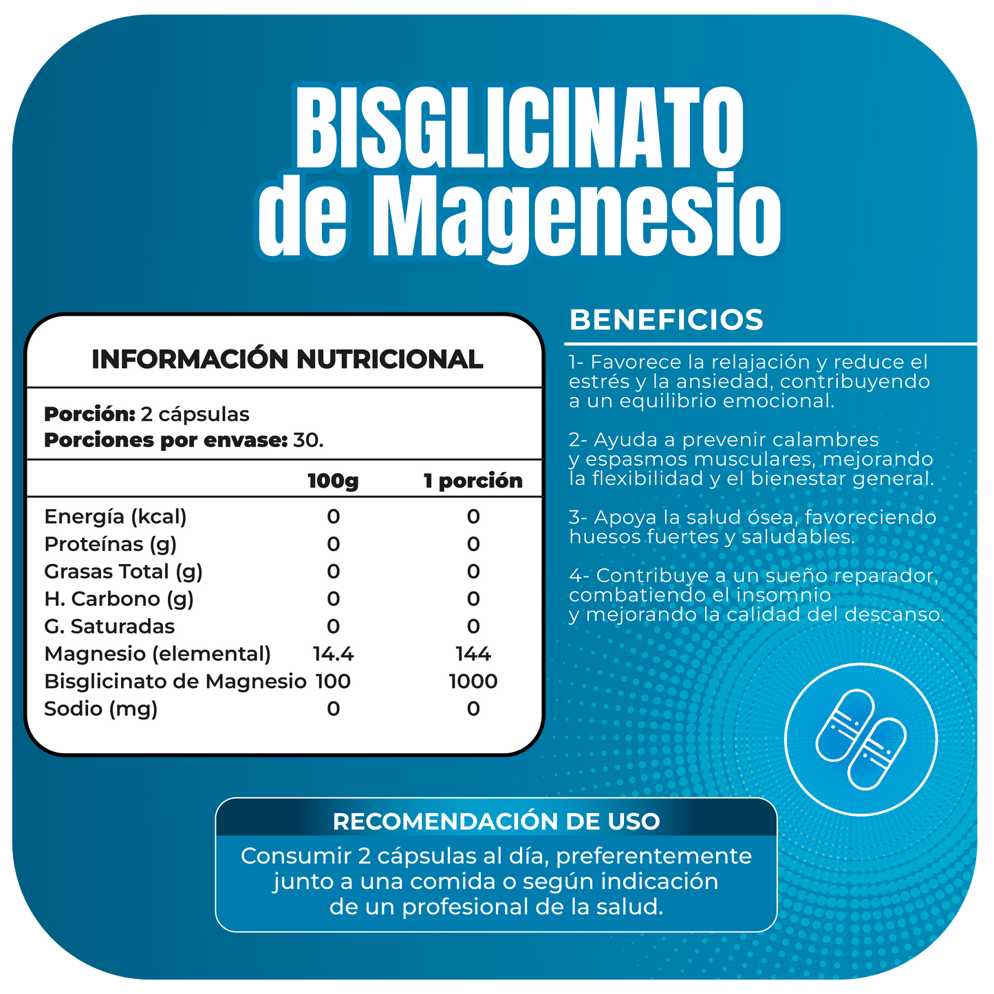 Bisglicinato de Magnesio 500mg 60 cápsulas