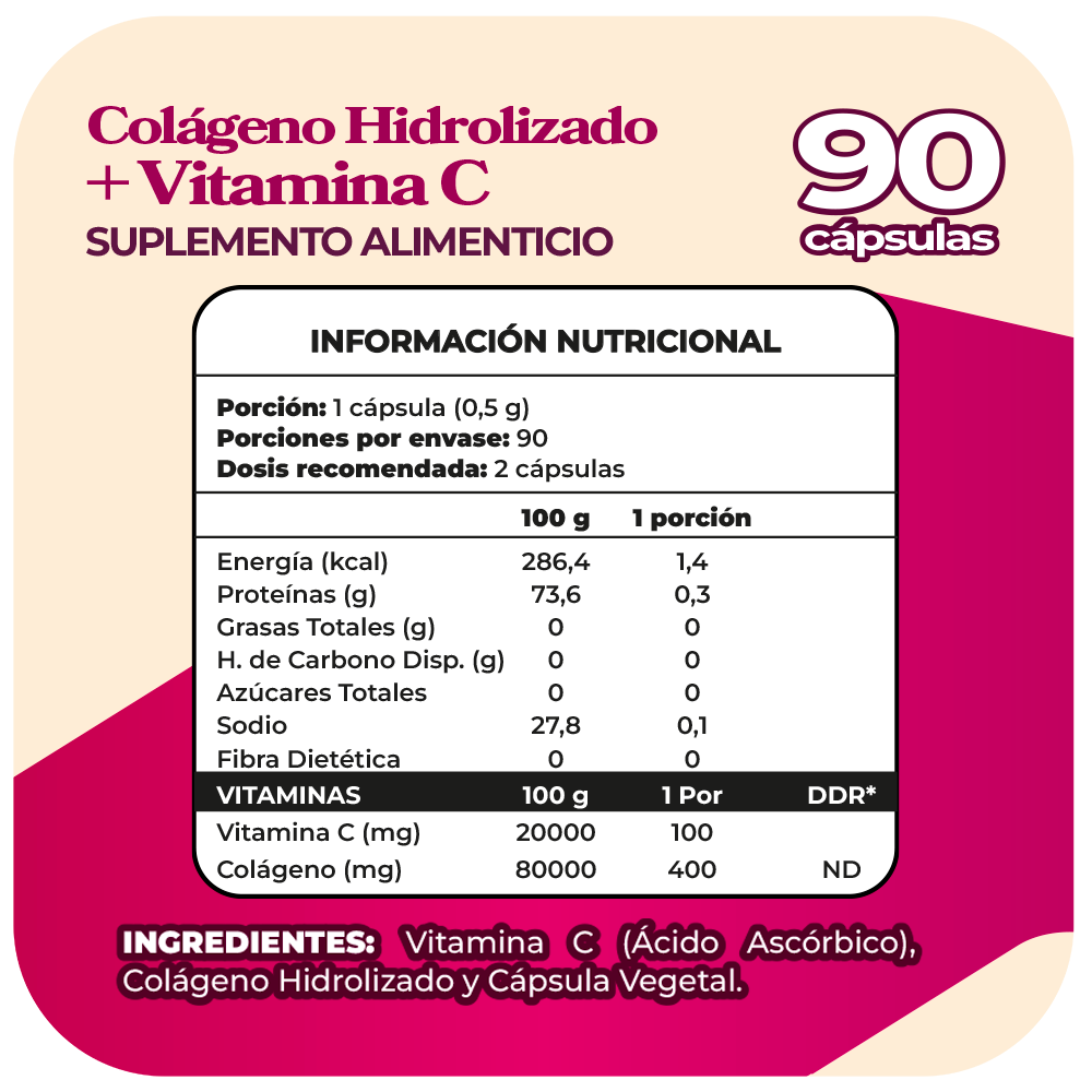 Colágeno + Vitamina C 500mg 90 cápsulas