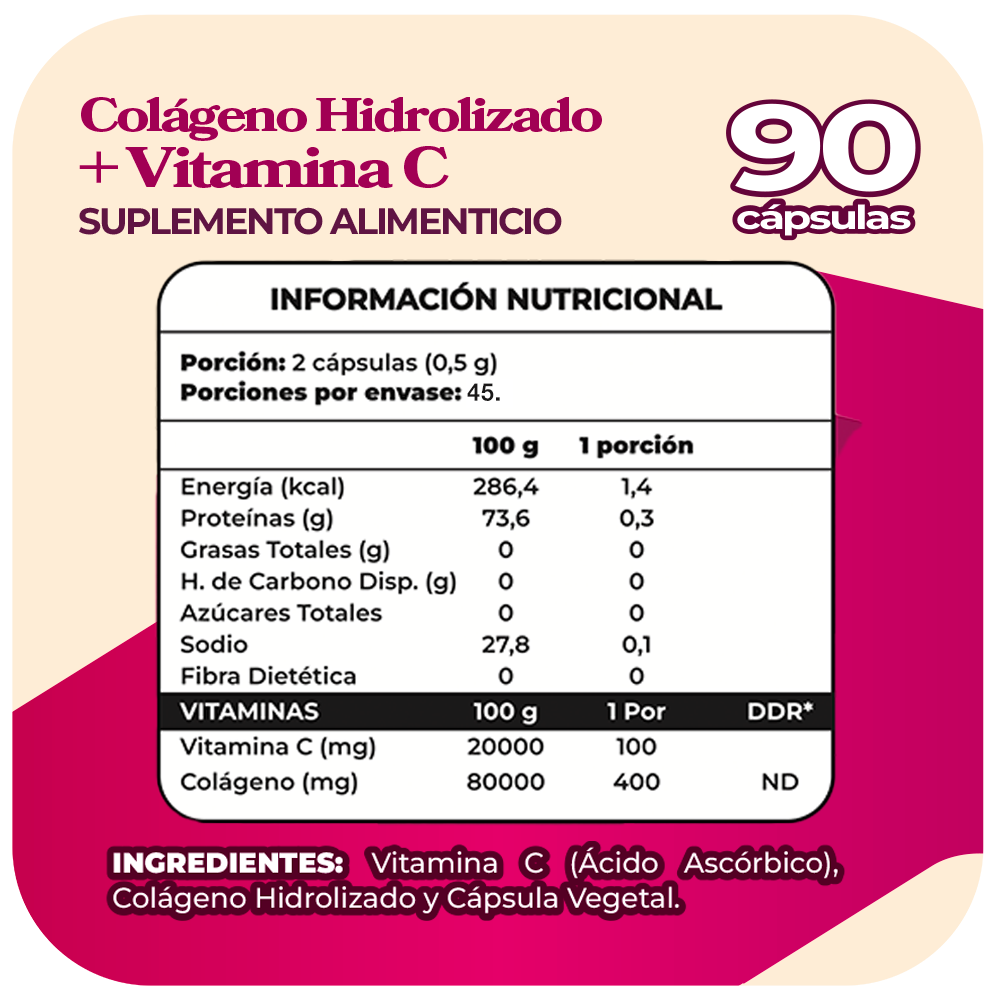 Colágeno + Vitamina C 500mg 90 cápsulas
