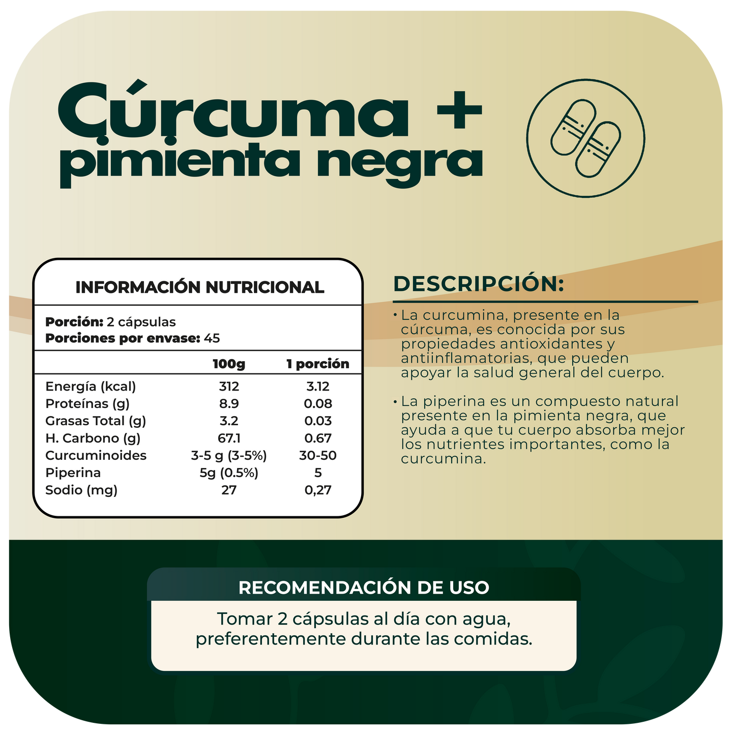 Cúrcuma + Pimienta Negra 500mg 90 cápsulas