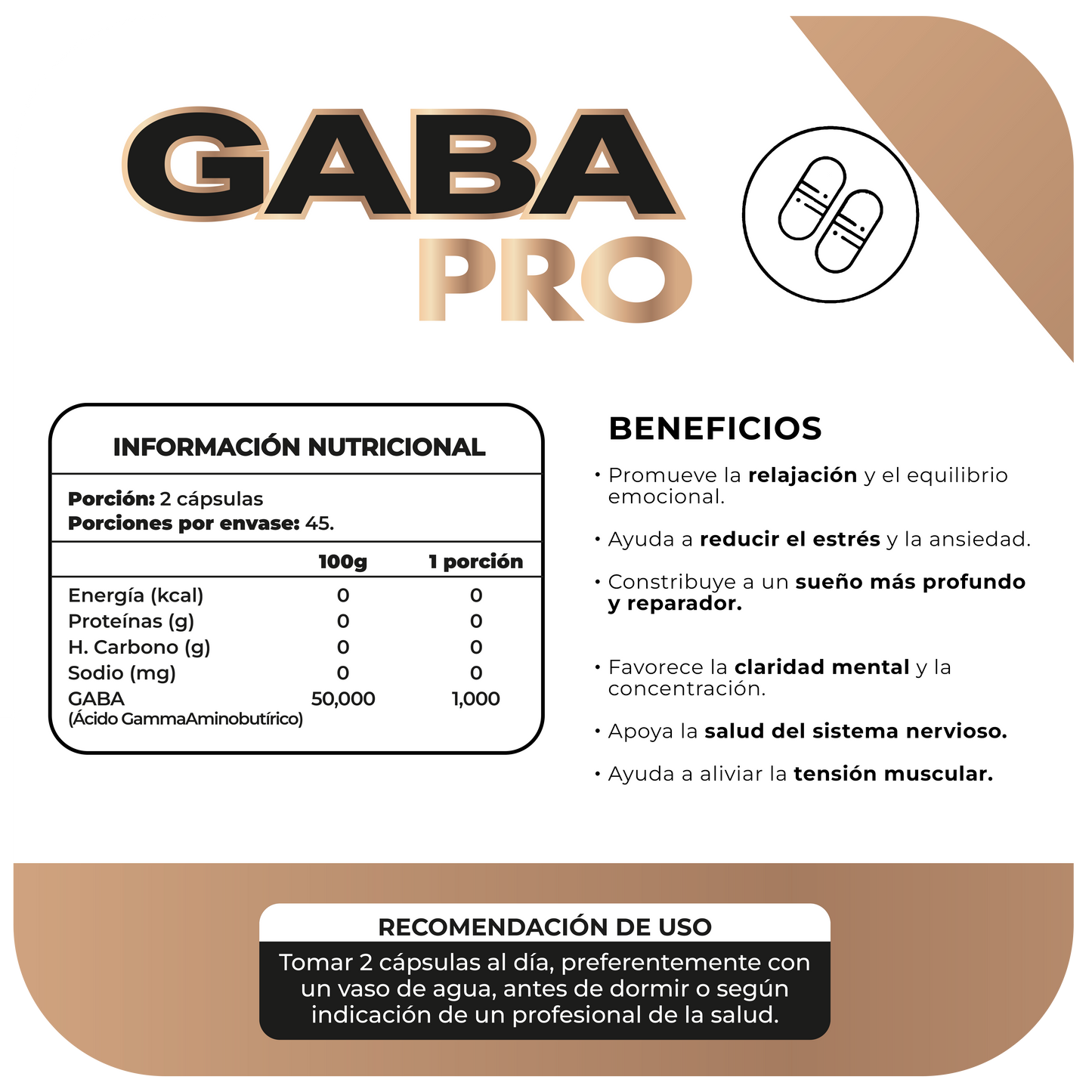 GABA 500 mg 90 cápsulas