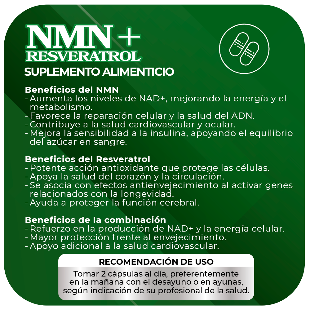 NMN + Resveratrol 1000 mg 60 cápsulas