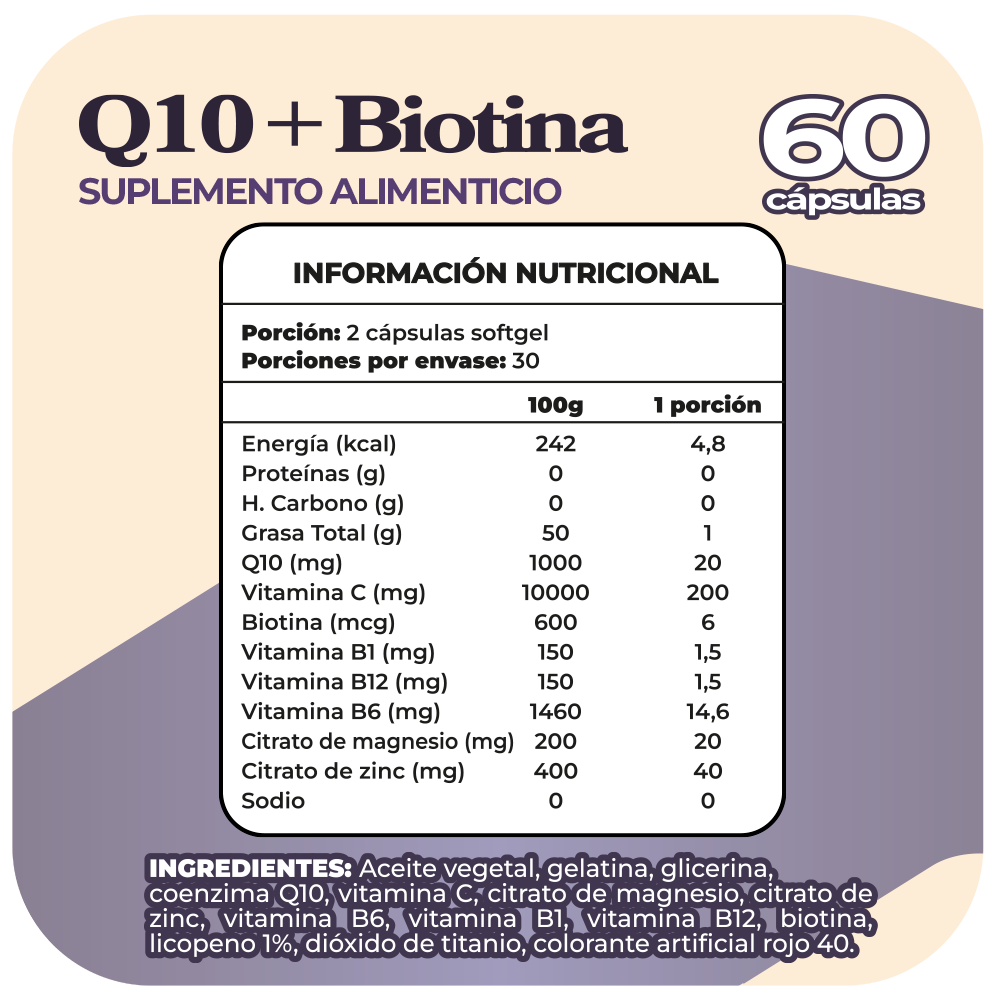 Co Q10 + Biotina 1000mg 60 cápsulas blandas