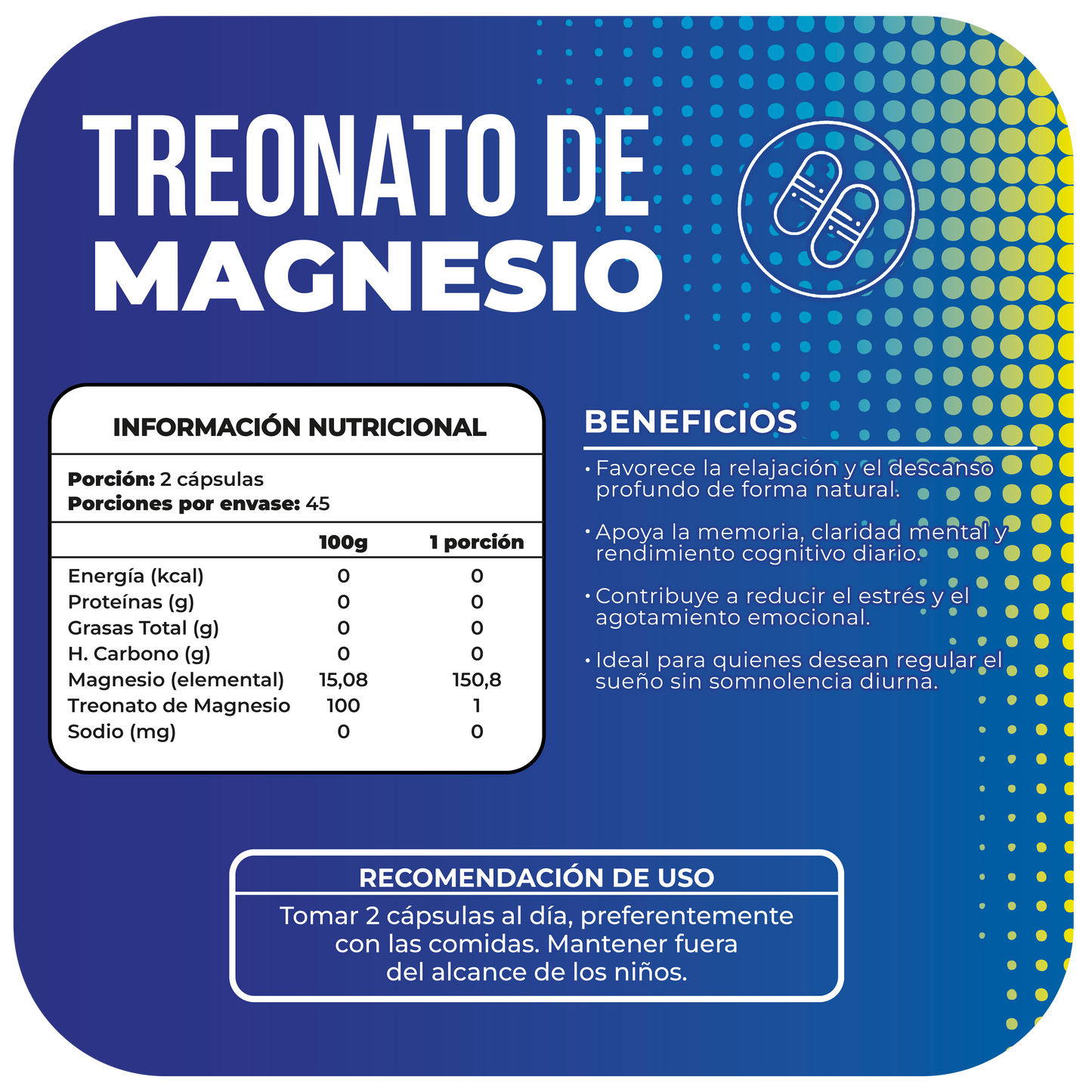 Treonato de Magnesio 500 mg 90 cápsulas