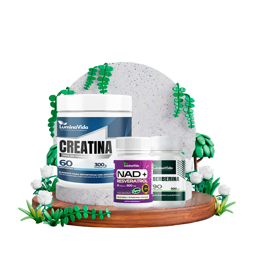 Pack – Creatina 300 g + NAD+ con Resveratrol 800 mg + Berberina 500 mg