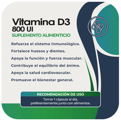 Vitamina D3 800 UI 60 cápsula blanda