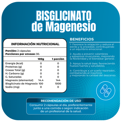 Bisglicinato de Magnesio 500mg 60 cápsulas