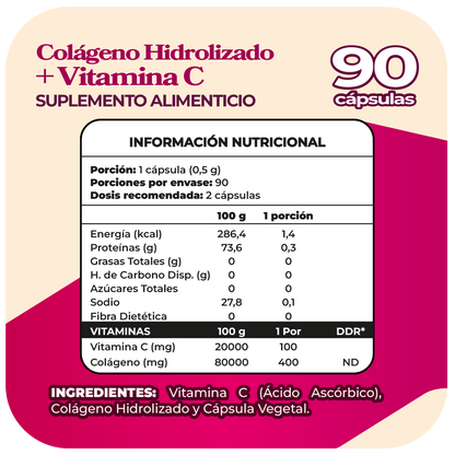 Colágeno + Vitamina C 500mg 90 cápsulas