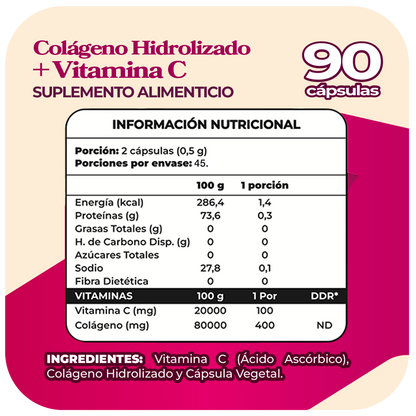 Colágeno + Vitamina C 500mg 90 cápsulas