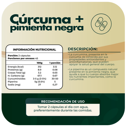 Cúrcuma + Pimienta Negra 500mg 90 cápsulas