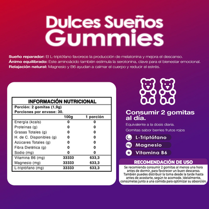 Gomitas Dulces Sueños Magnesio L-triptofano Vit B6 60 Un