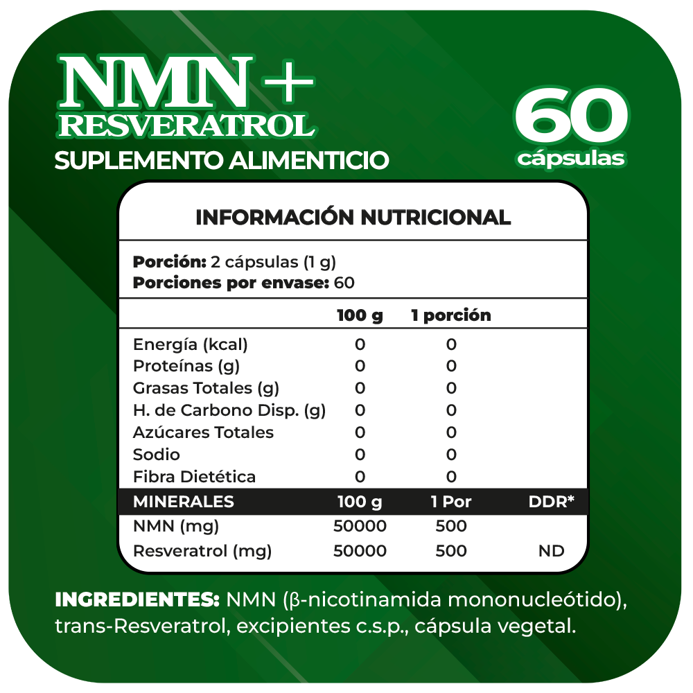 NMN + Resveratrol 1000 mg 60 cápsulas