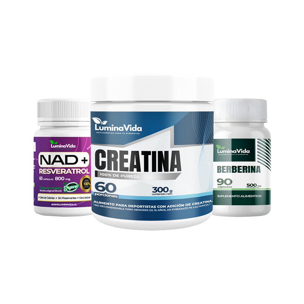 Pack – Creatina 300 g + NAD+ con Resveratrol 800 mg + Berberina 500 mg