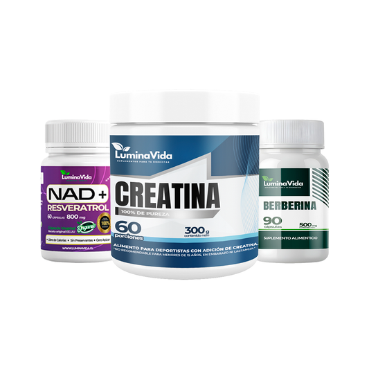 Pack – Creatina 300 g + NAD+ con Resveratrol 800 mg + Berberina 500 mg